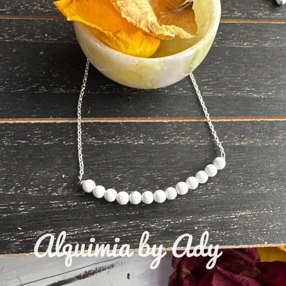 Silver steel curb link Cuban chain and Howlite balanced bar short necklace - Picture 3 of 10